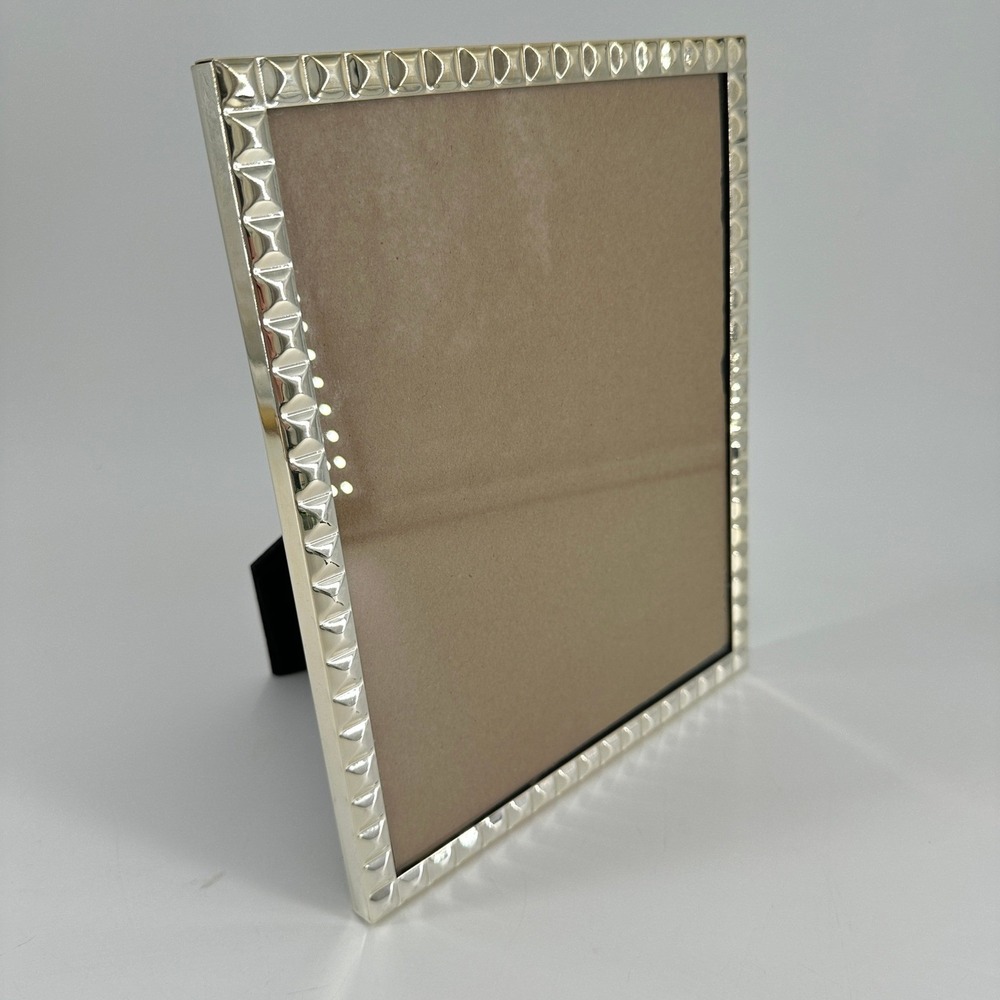 Sicura Silver Tone 8x10 Picture Frame Textured Studded Geometric Border Decor